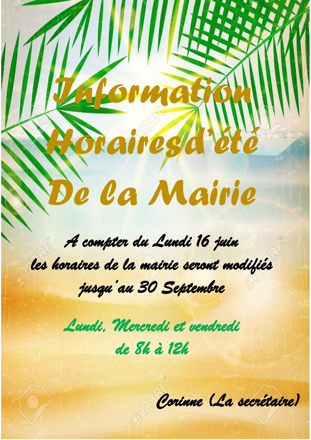 NOUVEAUX HORAIRES OUVERTURE MAIRIE