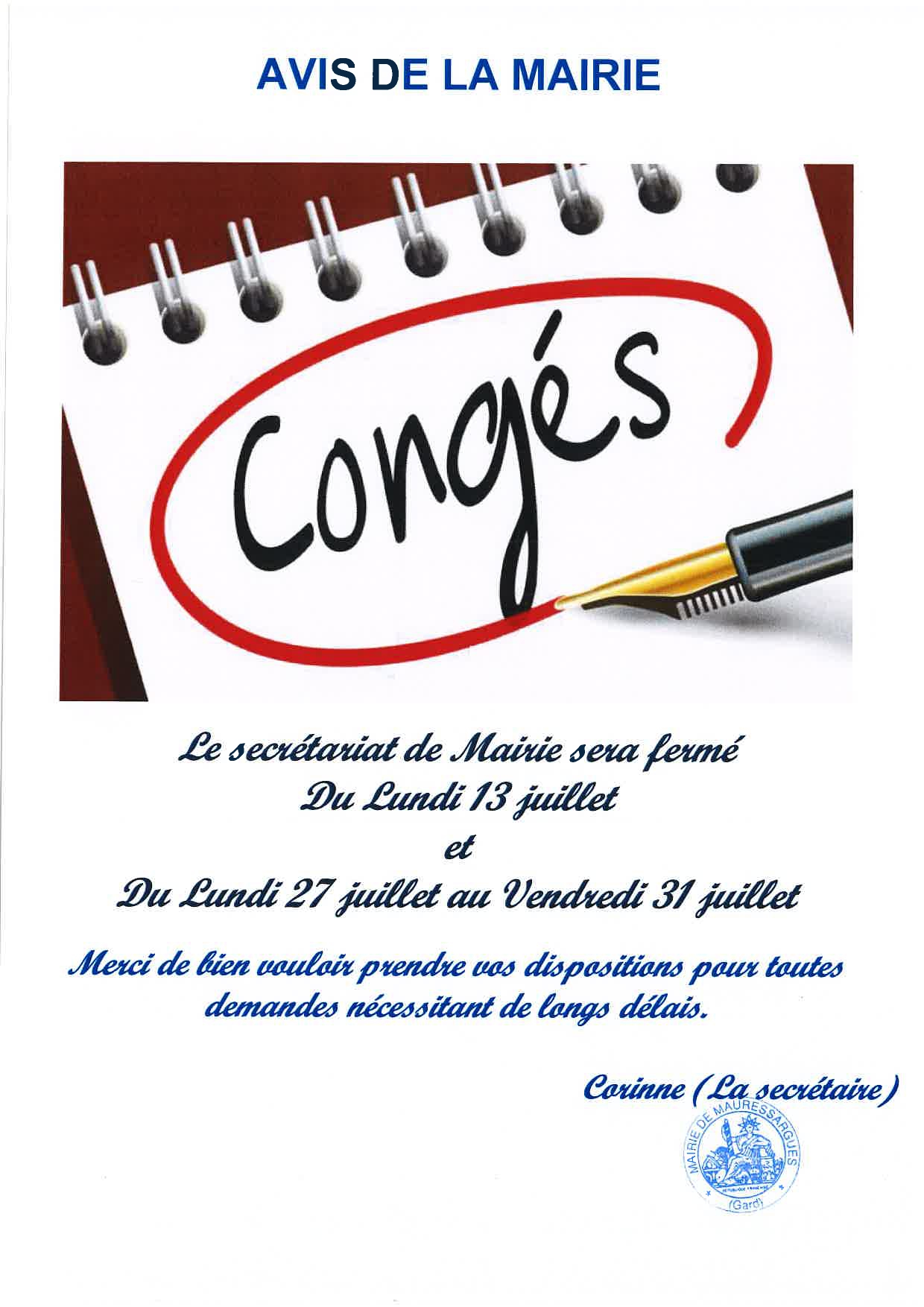 congés secretariat mairie