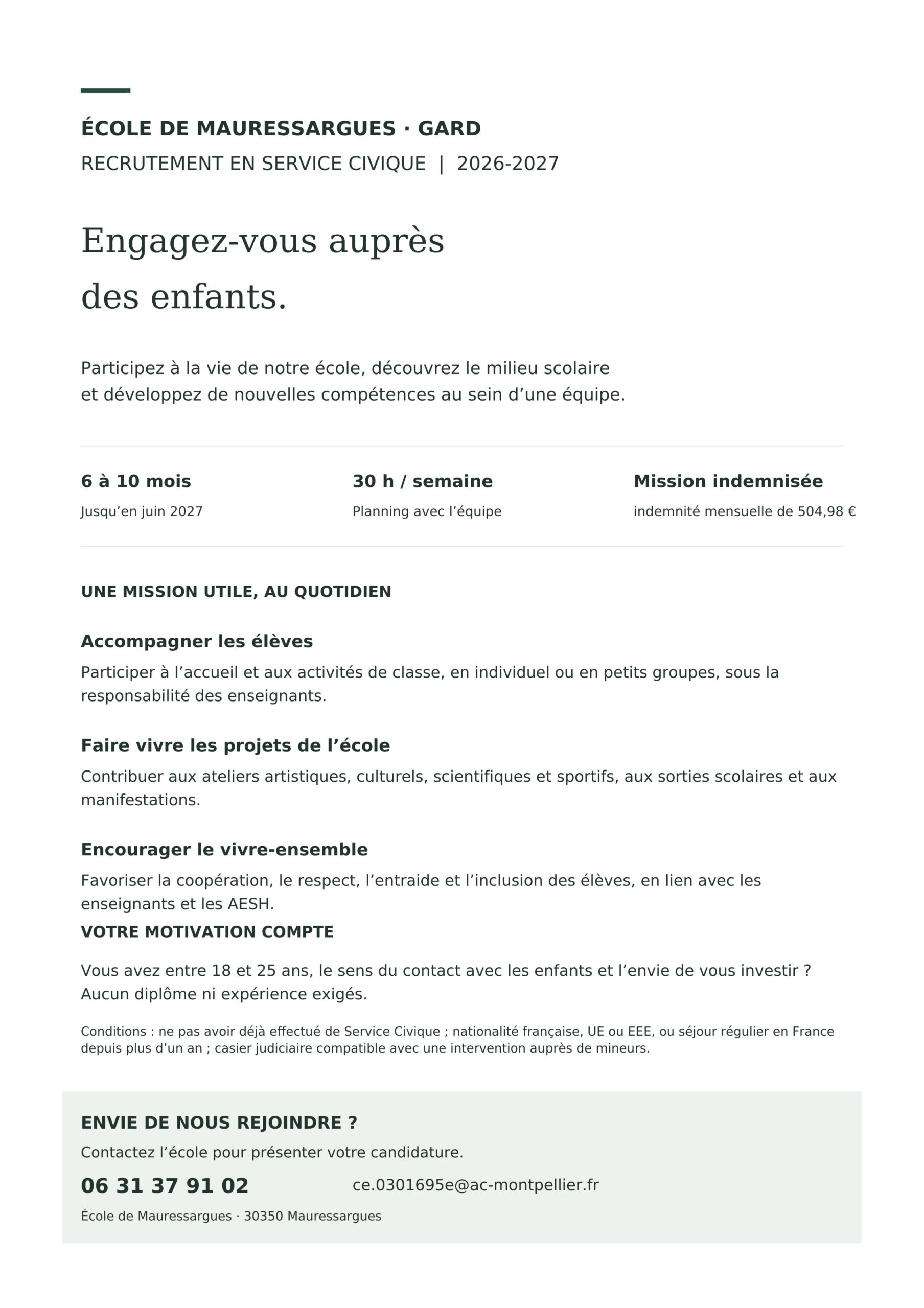 recrutement service civique école